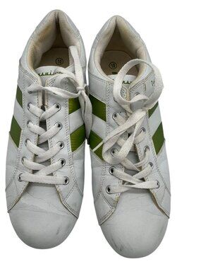 Brunswick Mens Tigris Bowling Shoes 10M White Green Leather Lace Up Athleisure